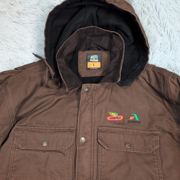 Berne Jacket Mens L Brown Hood Canvas Barn Chore Coat Work Pockets Farmer Seed - Picture 9 of 16